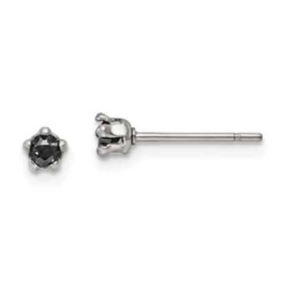 Stainless Steel Polished 3mm Black Star Cubic Zirconia Stud Earrings | Length- 0.13 in Width-0.14 in