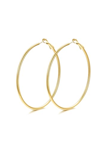 FindChic Thin Hoop Earrings for Women,Silver/Black/Gold Plated 20-100mm - color: Gold, size: 60mm
