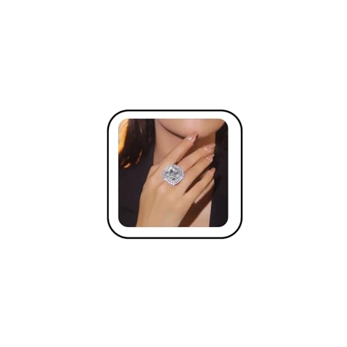 Sparkling Rhinestone Ring Bohemia Thick Large Oval Geometric Ring Square Princess Rings Fashion Heart Zircon Crystal Ring Prom Wedding Party Ball Rings for Women - color: Quadrate