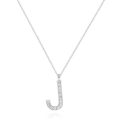 Tarsus Initial Cubic Zirconia Necklace for Women Teens | Jewelry Gifts for Women Adjustable Chain 18" + 2" - style: Silver-J-Diamond style