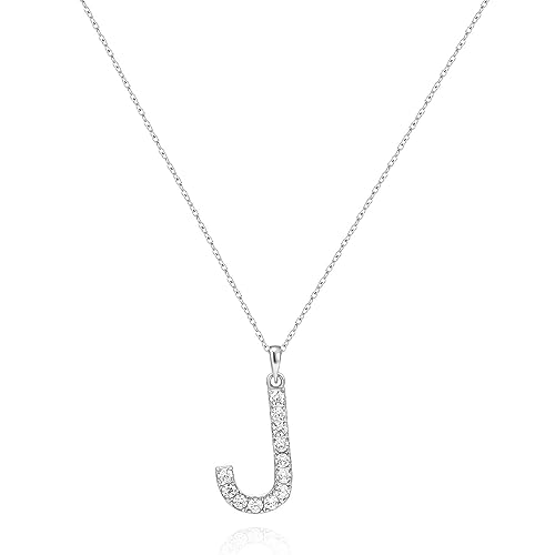 Tarsus Initial Cubic Zirconia Necklace for Women Teens | Jewelry Gifts for Women Adjustable Chain 18" + 2" - style: Silver-J-Diamond style