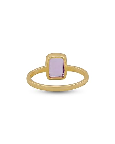 Gold Rings For Women 18k Gold Plated Dainty Non Tarnish Stackable Baguette Gemstone Band Jewelry Gift - color: AMETHYST