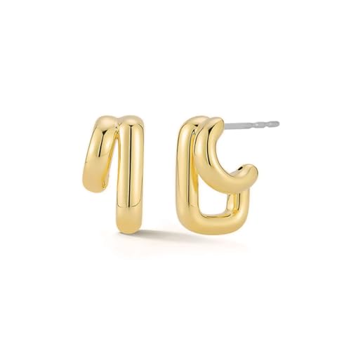 Obidos 14K Gold Plated Illusion Stud Earrings for Women | Triple Huggie Hoop Earrings for One Hole| Trendy Simple Hypoallergenic Fashion Accessories Gold Jewelry Gifts for Womens - color: Double Hoops - Yellow Gold