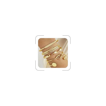 Gold Bangle Bracelets for Women, 14k Gold Plated Multi Layer Textured Stackable Open Bracelet Set Boho Indian Bangles Stackable Set Trendy Elegance Charms Non Tarnish Minimalist Bangle Pack - style: Gold 5Pcs