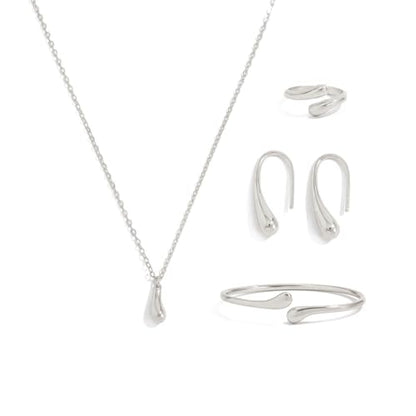 QiaTsed Women's Jewelry Set Gold Teardrop Jewelry Set Statement Elegance Jewelry with Necklace Bracelet Ring Earrings Ideal Jewelry Gift for Women - color: Silver
