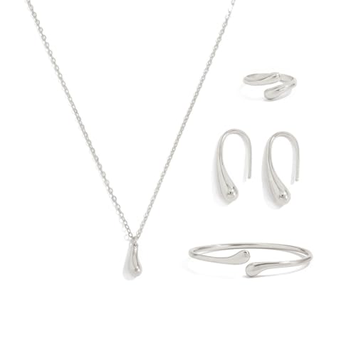 QiaTsed Women's Jewelry Set Gold Teardrop Jewelry Set Statement Elegance Jewelry with Necklace Bracelet Ring Earrings Ideal Jewelry Gift for Women - color: Silver