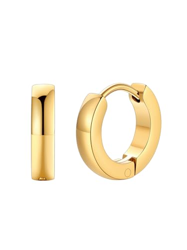 FaithHeart Stainless Steel Black/Silver/Gold Huggie Hoop Earrings for Men | Hypoallergenic Small Hoop Earrings Lightweight Sleeper Earrings Waterproof Cartilage Piercing Jewelry Gift 8-16mm - color: Gold-Flat, size: Diameter 9mm