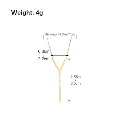 Simple Gold Bar Necklace for Women,Dainty Long Chain Lariat Necklaces Trendy Silver Statement Y Necklace,Charm Everyday Jewelry Accessories Gifts - color: Gold