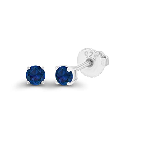 14K Gold Plated 925 Sterling Silver Hypoallergenic 3mm Round Genuine Birthstone Solitaire Screwback Stud Earrings - color: Blue Sapphire Created