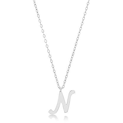MAX + STONE 10k Solid White or Yellow Gold Dainty Script Initial Extendable Necklace, 16+2 inches - style: 10k White Gold / Letter N