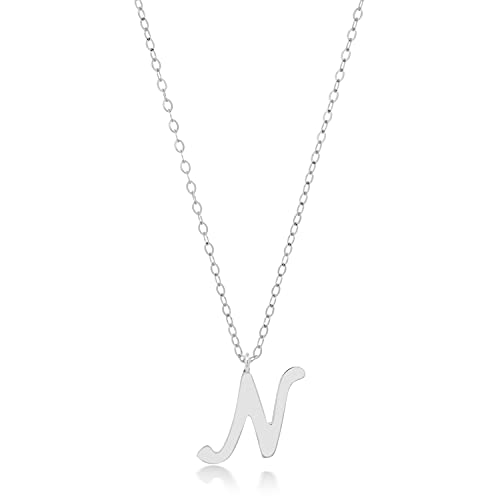 MAX + STONE 10k Solid White or Yellow Gold Dainty Script Initial Extendable Necklace, 16+2 inches - style: 10k White Gold / Letter N