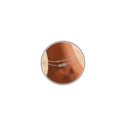 Sterling Silver Ankle Bracelets for Women Gold Waterproof Non Tarnish Beaded Chain Layered Stacking Dainty Butterfly Plus Size Large Anklet Summer Beach Vacation Jewelry Gift - color: silver4