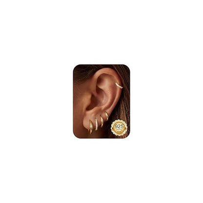 Tungary Small Gold Hoop Earrings for Women Huggie CZ Hoops Earring Stacks | Hypoallergenic Earing Hoops for Sensitive Ears, Earrings Stack Set for Cartilage, Secure Clasp, Silver/Black/14K Gold Plated - color: 14K Gold-Sterling Silver Post