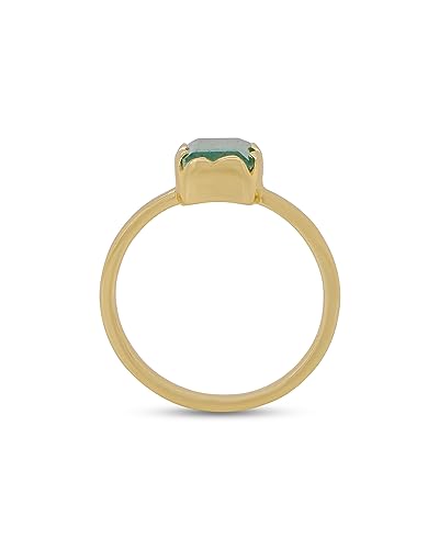 Gold Rings For Women 18k Gold Plated Dainty Non Tarnish Stackable Baguette Gemstone Band Jewelry Gift - color: AVENTURINE