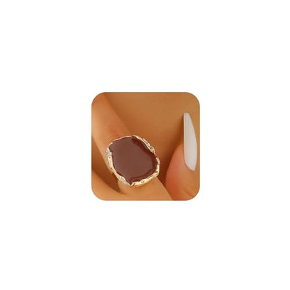 Chunky Gold Big Black CZ Enamel Drip Rings for Women Statement, Unique Large Crystal Silver Cocktail Ring Set Punk Geometric Jewelry Accessories Gifts - color: Brown 2