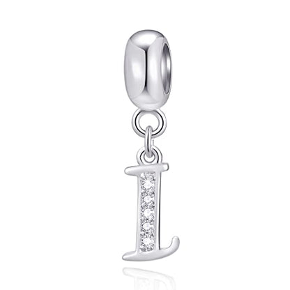26 Letter Pendant Charms, Polished 925 Sterling Silver Complete Initial A-Z Dangling CZ Stone Alphabet Beads, fits European Bracelet Necklace, Gift for Mother/Father/Daughter/Son/Sister/Aunt - color: Letter I CZ Pendant Charm