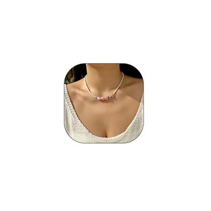 Seed Bead Choker Necklace for Women Bohemian Tiny Beads Choker Colorful Rice Bead Starfish Choker Summer Surfer Beach Necklace Jewelry Gift - color: F - Pearl Fish