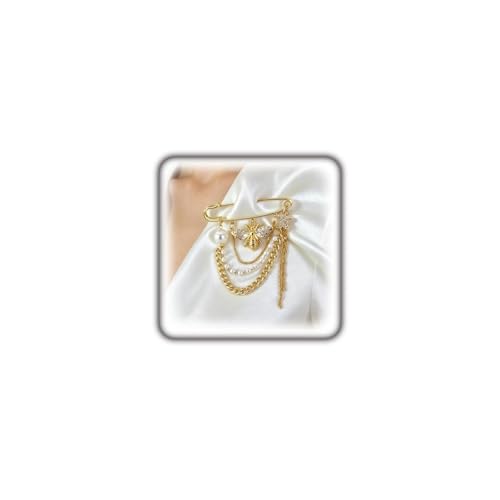 Gold Dainty Bee Chain Layered Tassel Brooch Pin for Women,Baroque Trendy Faux Pearl Beaded Statement Lapel Pin Fashion Delicate Jewelry Accessories