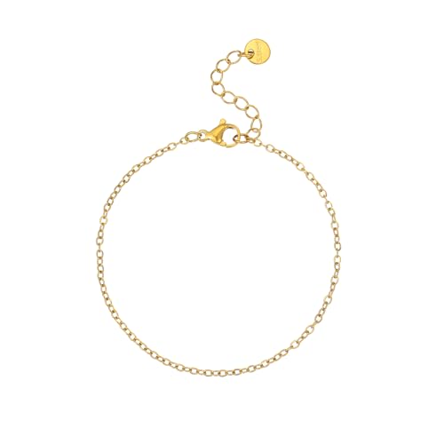 18K Gold Plated Pearl Beaded Cross Bracelets for Women Adjustable | Stainless Steel Dainty Thin Gold Box Cuban Twisted Link Chain Bracelet Bridesmaid Jewelry Gifts for Birthday, Anniversary - color: O Chain-Gold