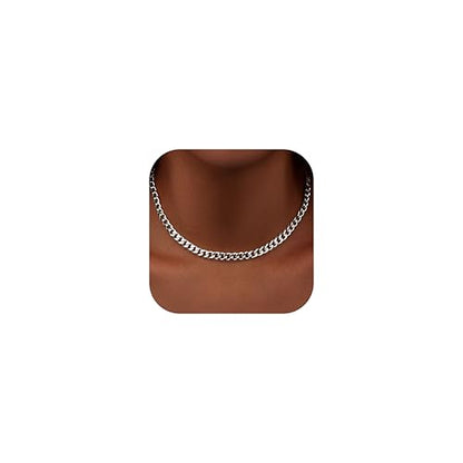 WomenGifts Cuban Link Chain Necklace for Women, Waterproof 14k Gold Silver Plated Chain Choker, Non Tarnish Stainless Steel Jewelry, 3.5/5/6/8/11mm,14/16/18 Inch Thin&Chunky&Thick - color: Silver, style: 6MM-14"