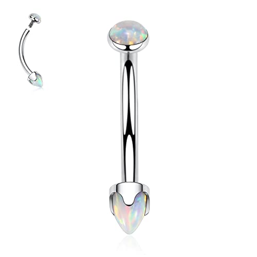 GAGABODY Titanium Eyebrow Jewelry - Curved Barbell & Labret Stud, 16g - Belly Button Ring & Cartilage Earring - Opal Bridge Jewelry - color: 1Pc-Arrow Shape White Opal