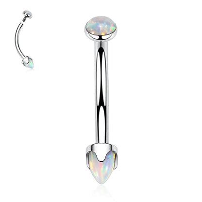GAGABODY Titanium Eyebrow Jewelry - Curved Barbell & Labret Stud, 16g - Belly Button Ring & Cartilage Earring - Opal Bridge Jewelry - color: 1Pc-Arrow Shape White Opal