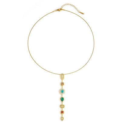 18K Gold Plated Seven Chakra Necklace for Women, Dainty Y Necklace Lariat Drop Pendant, Crystal Healing Yoga Jewelry Gifts - color: gold 02