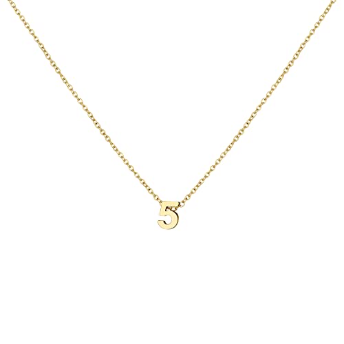 Number Necklace for Women Dainty 18K Gold Plated Pendant Necklace Charm Birth Month Personalized Jewelry Birthday Gift - color: GOLD, style: Number 5