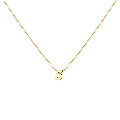 Number Necklace for Women Dainty 18K Gold Plated Pendant Necklace Charm Birth Month Personalized Jewelry Birthday Gift - color: GOLD, style: Number 5