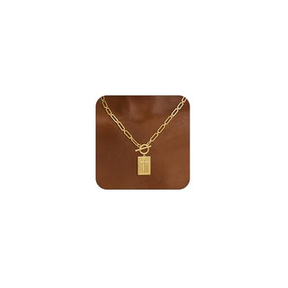 Freekiss 3-Piece Layered Toggle Necklace for Women | Gold/Silver necklace set with herringbone, rope, and paperclip chains plus a toggle clasp for layering, parties, and gifts - color: Gold Cross Necklace