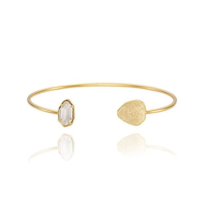 OZEL – Women’s Gold Cuff Bracelets – 18K Gold Plated Textured Bangles with Multi-Color Crystal & Rhinestone Accents – Layered Stacking Jewelry - color: Clear