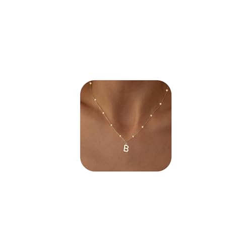 Initial Necklace for Women 14K Gold Silver Dainty Letter Necklace | Personalized Monogram Name Charm Pendant, Simple Bead Chain, Trendy Jewelry Gift, Non Tarnish - style: B
