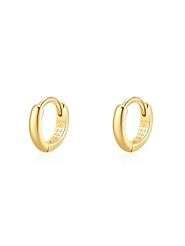 Mini Tiny Huggie Hoop Earrings Top Upper Ear Cartilage Forward Helix Cuff Plain Simple 925 Sterling Silver Gold 9mm 8mm 7mm 6mm 5mm Hoop Earrings - color: Gold-6mm