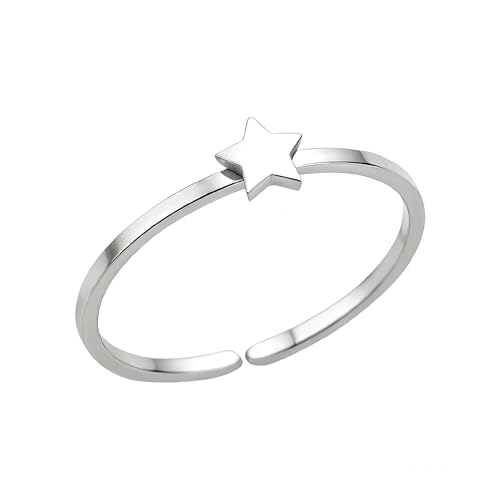 Sun and Moon Rings Stainless Steel Crescent Sun Rings for Women Gold Open Ring Middle Index Finger Jewelry Gift - color: E-Silver Star