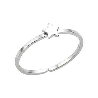 Sun and Moon Rings Stainless Steel Crescent Sun Rings for Women Gold Open Ring Middle Index Finger Jewelry Gift - color: E-Silver Star