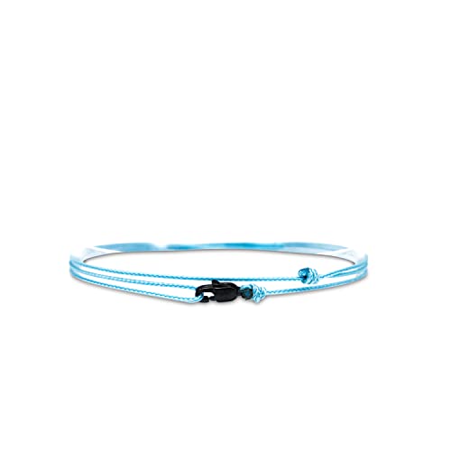 Made by Nami Surfer Anklet with Snap Hook Clasp Waterproof & Adjustable Thin String Ankle Bracelets for Women and Men Handmade Jewelry for Beach and Music Festival Accessories - color: Light Blue Black