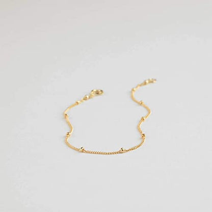 Womens Dainty Gold Chain Bracelet,Simple Layered Chain Bracelets,Beaded Turquoise Bracelet,Charm Crystal Bar,Heart,Karma,Triangle,Pearl Bracelets for Women - color: Satellite-Gold