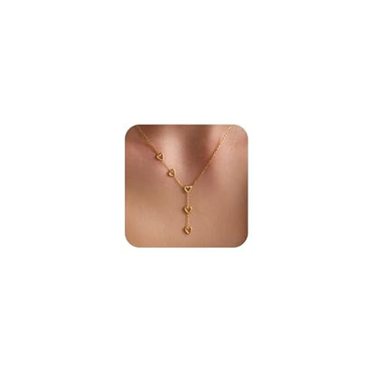 CHESKY Lariat Gold Necklace for Women, Dainty Long Necklace 14k Gold Plated Y-Shaped Pendant Necklace Trendy Layered CZ Beaded Chain Drop Necklaces Simple Gold Jewelry for Women Gifts - color: 4