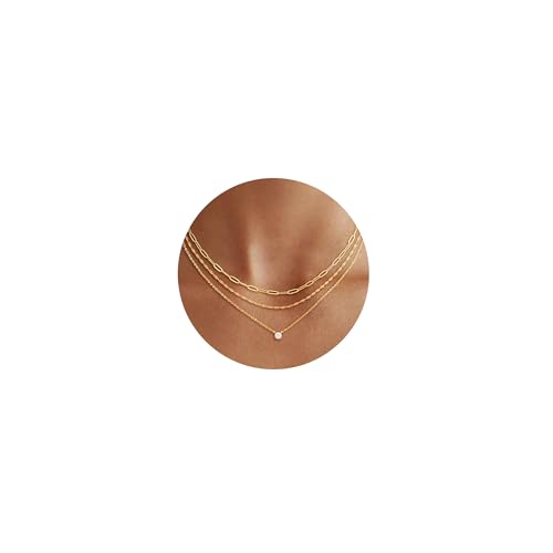 CHESKY Gold Layered Necklaces Set, 14K Gold Plated Paperclip Chain Stack | 3 Pcs Dainty Layering Necklaces, Gold CZ Pendant Necklace Trendy Jewelry Gift for Women Daily Wear - style: CZ-gold