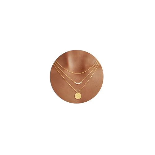 CHESKY Gold Layered Necklaces Set, 14K Gold Plated Paperclip Chain Stack | 3 Pcs Dainty Layering Necklaces, Gold CZ Pendant Necklace Trendy Jewelry Gift for Women Daily Wear - style: CZ-bar-bead