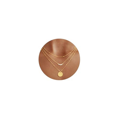 CHESKY Gold Layered Necklaces Set, 14K Gold Plated Paperclip Chain Stack | 3 Pcs Dainty Layering Necklaces, Gold CZ Pendant Necklace Trendy Jewelry Gift for Women Daily Wear - style: CZ-bar-bead