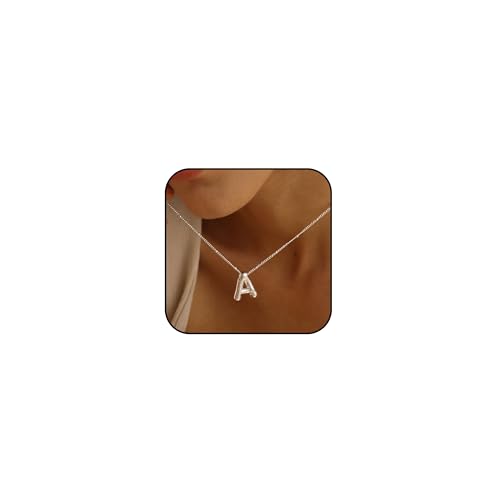 Ewrkbrㅤ Initial Necklaces for Women, 14k Gold Plated Bubble Letter Necklace Chunky Gold Necklace Dainty Charm Initial Necklaces for Women Trendy Custom Preppy Stocking Stuff Necklace Christmas Gifts - color: Silver, style: A1