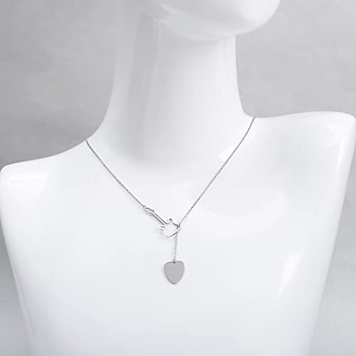 18K Gold Plated Stainless Steel Bee Honeycomb Pendant Necklace, Adjustable Y Lariat Conch/Guitar/Horseshoe Necklace for Women - color: Silver, style: Guitar