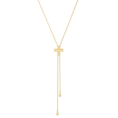 NIKOLUX Lariat Necklace for Women Gold Hammered Cross Long Necklace 14K Gold Plated Y Chain Boho Statement Religion Faith Jewelry Gifts