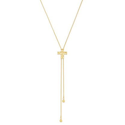 NIKOLUX Lariat Necklace for Women Gold Hammered Cross Long Necklace 14K Gold Plated Y Chain Boho Statement Religion Faith Jewelry Gifts