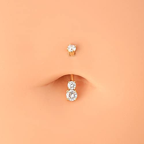 OUFER 14K Solid Gold Belly Navel Button Ring Clear 5A Cubic Zirconia Design Belly Rings Piercing Jewelry - color: yellow gold