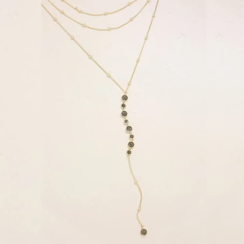 Ettika Lariat Necklace for Women. Gold Drop Necklace, Necklaces for Women. 18K Gold or Rhodium Plated Chain. Trendy Jewelry - color: N1169 Black/Gold