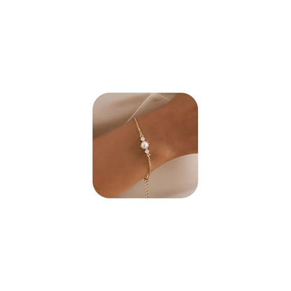 Bracelets for Women, Dainty Gold Silver Ring Bracelet Hand Chain | Cubic Zirconia Pearl Charms, 14K Gold Plated, Adjustable Fit, Trendy Stackable Link Chain, Waterproof Jewelry, Gift for Her - color: Gold-pearl cz bracelet