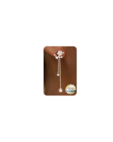 14K Gold Plated/Sterling Silver CZ Pearl Drop Dangle Earrings for Women - color: Gold-Flower Pearl CZ