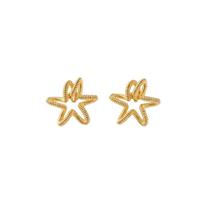 Wire-Wrapped Star Stud Earrings for Women Sustainable 14K Gold Plated Recycled Brass Hypoallergenic 925 Sterling Silver Posts PVD Coated Artisanal & Unique 13mm